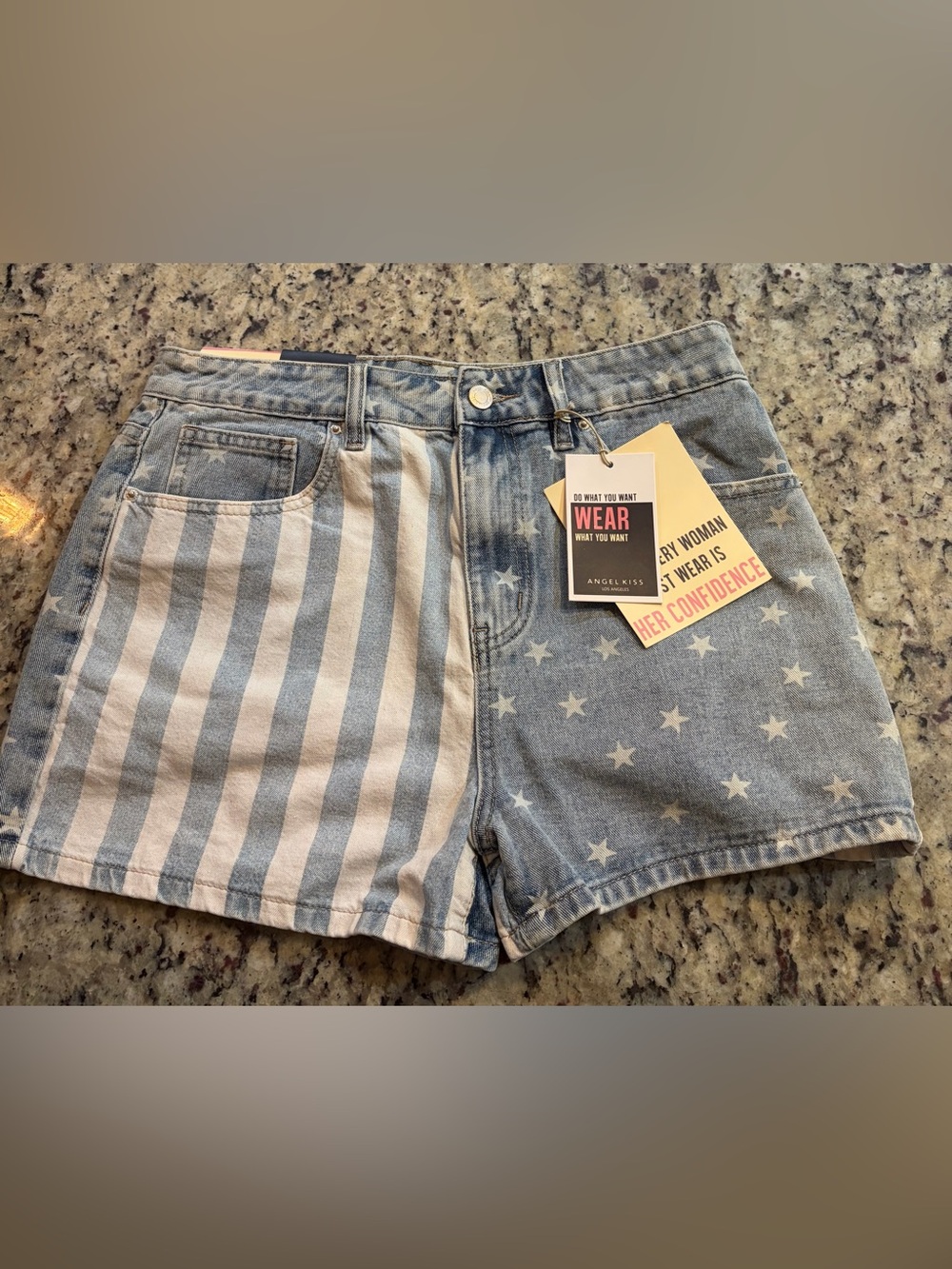 Angel Kiss Blue & White Star-Stripe Denim Shorts